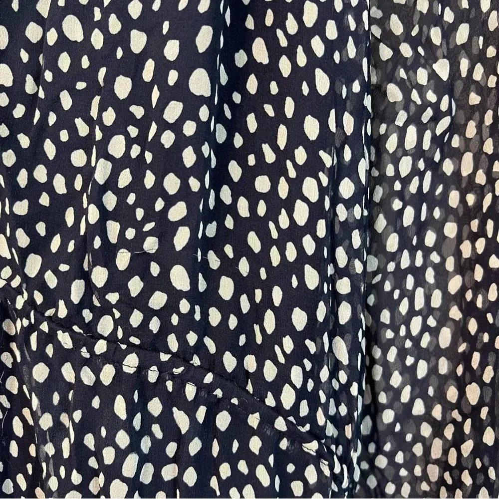 La Ligne Alexi Ruffle Long Sleeve Silk Georgette Minidress Navy Ivory Dot Large - Picture 9 of 9